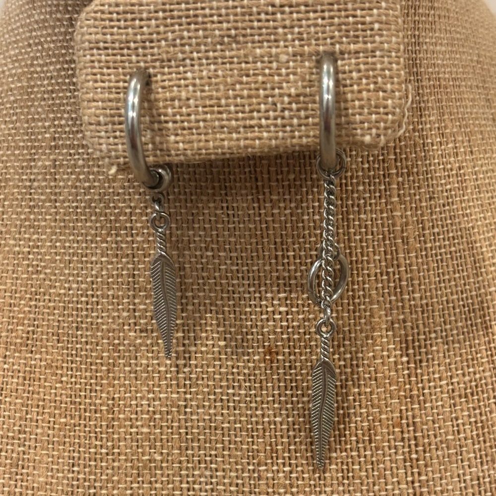 Silver Feather Dangle Earrings